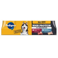 Pedigree proteína en lata para perro adulto, apertura fácil.