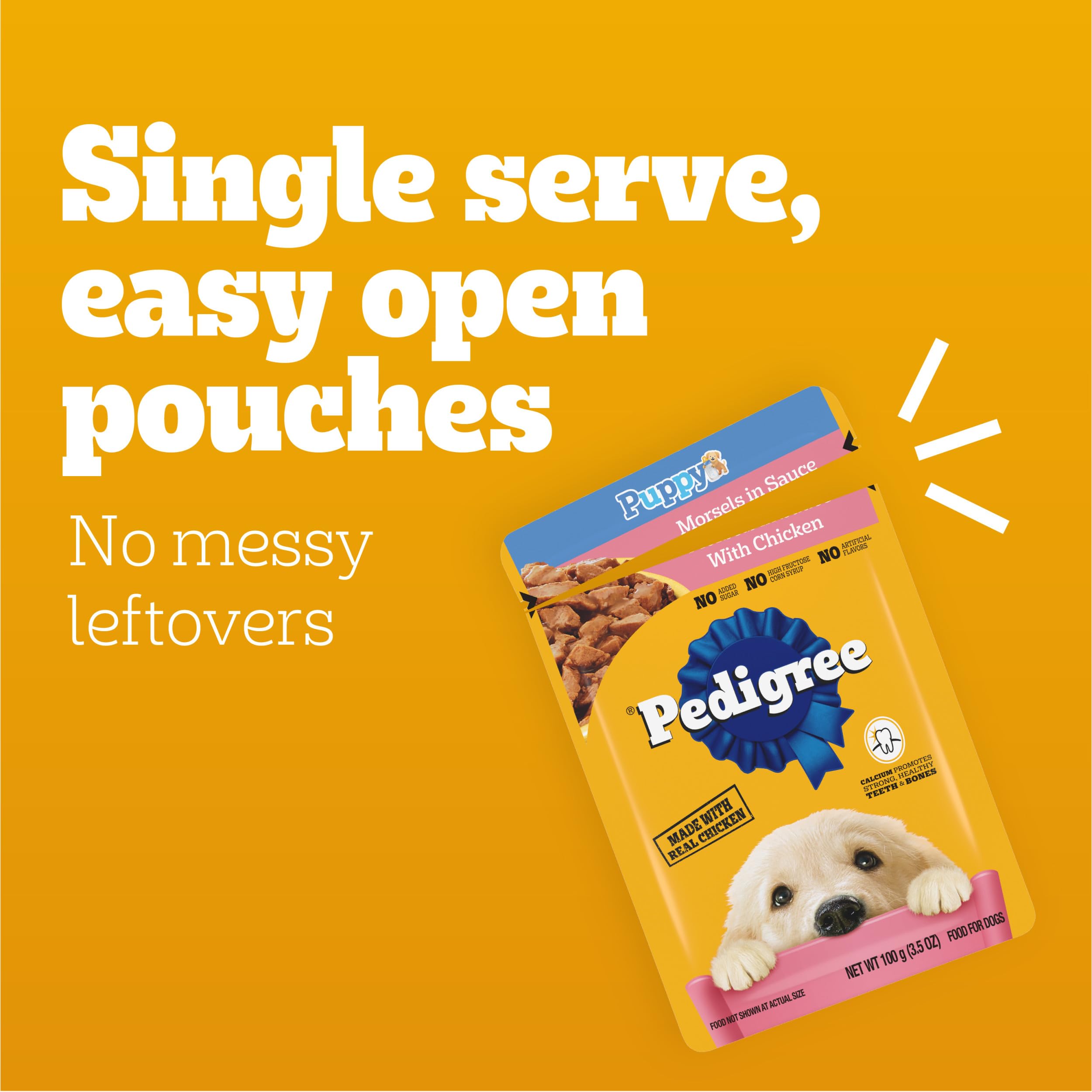 Comida húmeda Pedigree para cachorros, textura suave y real.