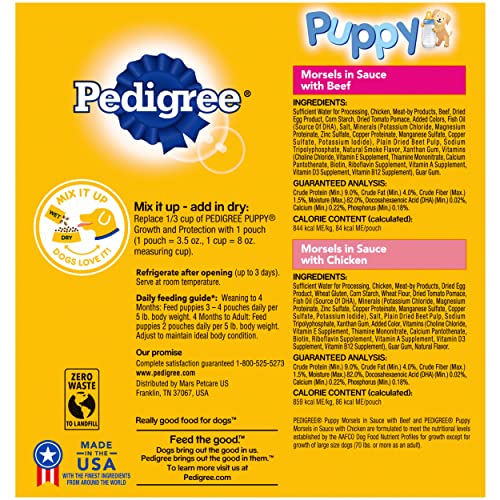 Pedigree Puppy Morsels con pollo, detalle de textura suave y atractiva.