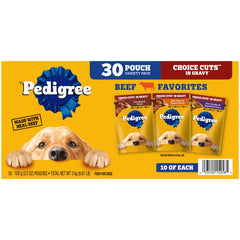 Pedigree recortes salsa carne, empaque práctico para la comida diaria de tu perro.