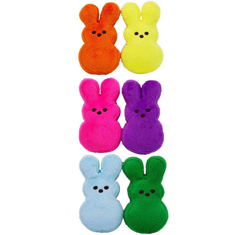 Peeps conejo peluche morado, sonido chirriante para interacción divertida.