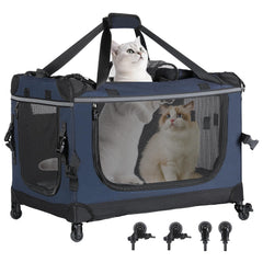 Pegic transportín para gatos, interior espacioso y plegable con ruedas para viaje cómodo.