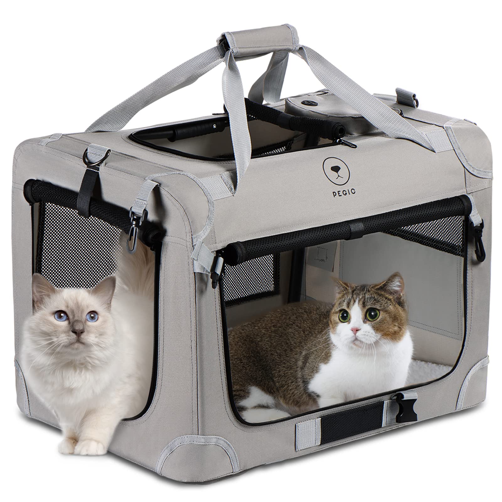 Pegic transportín extragrande para gatos, vista de configuración rápida para dos felinos