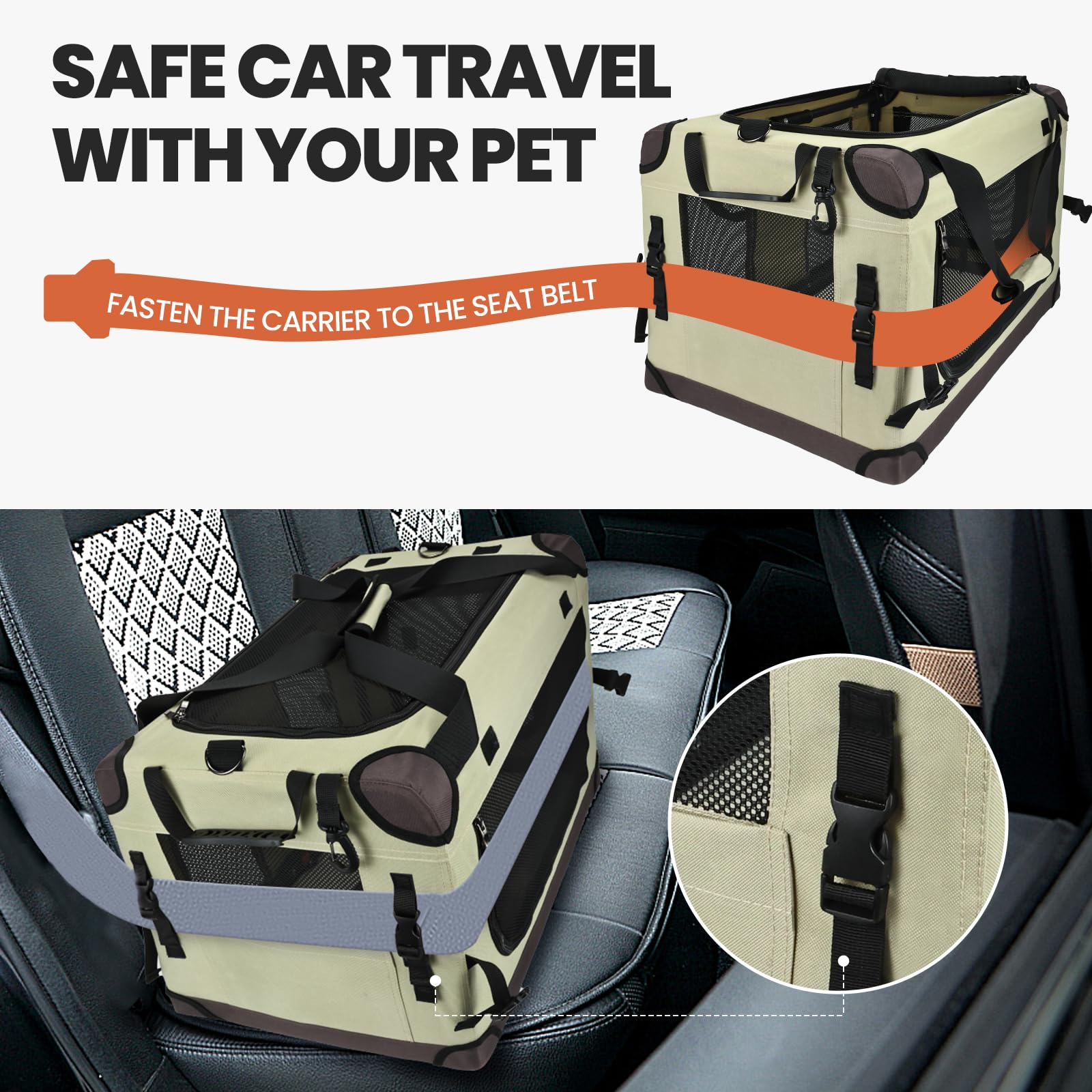 Pegic Porta Gato Grande incluye cinturón de seguridad para viaje estable.