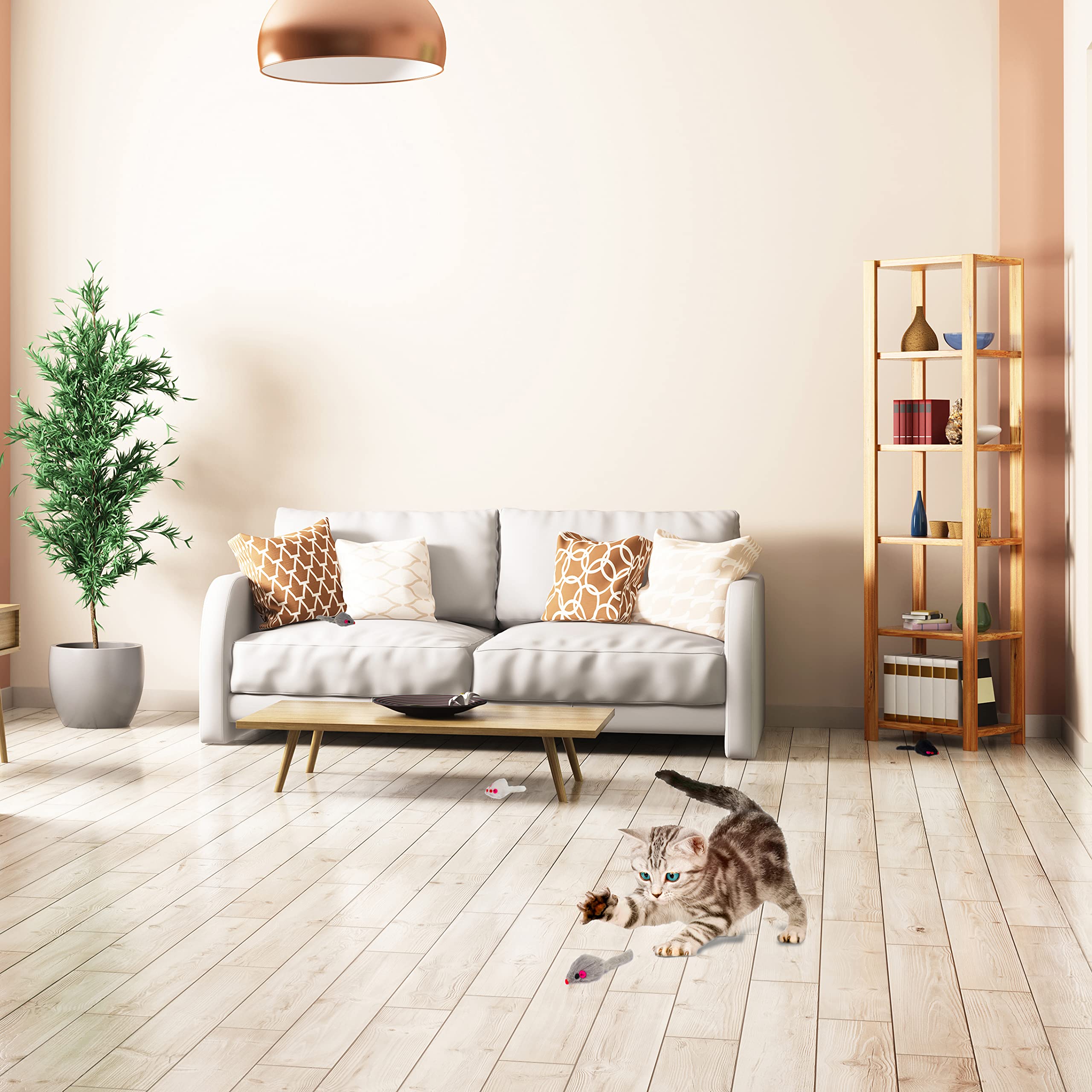Detalle del pelaje suave de Penn-Plax Play Fur Mice para morder y jugar
