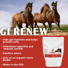 Etiqueta clara de Pennwoods GI Renew muestra ingredientes clave para el caballo.