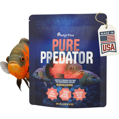 Perky Fins gránulos depredador para cíclidos: envase práctico para uso diario.