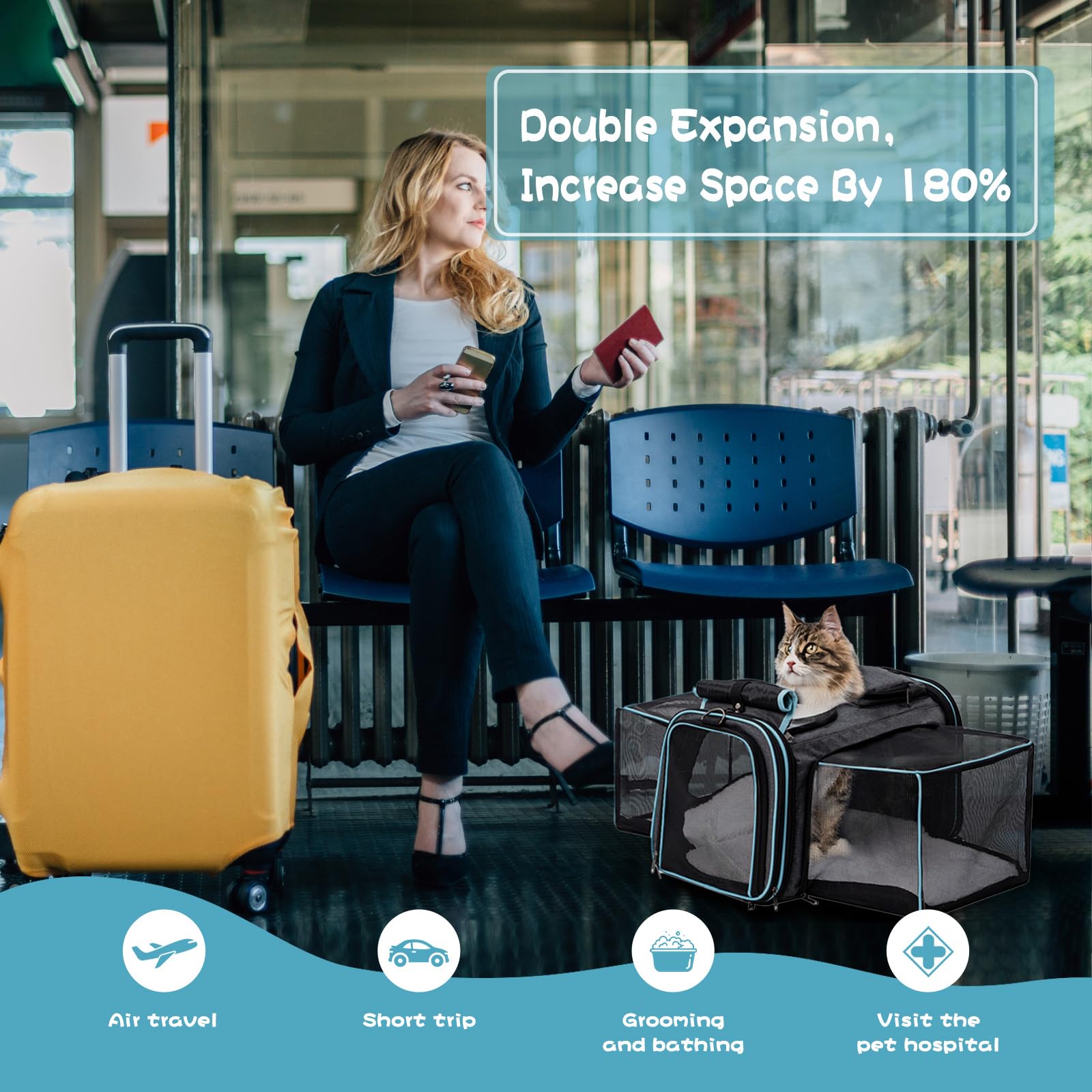 Pesen transporte versátil para perros y gatos en coche, tren o avión.