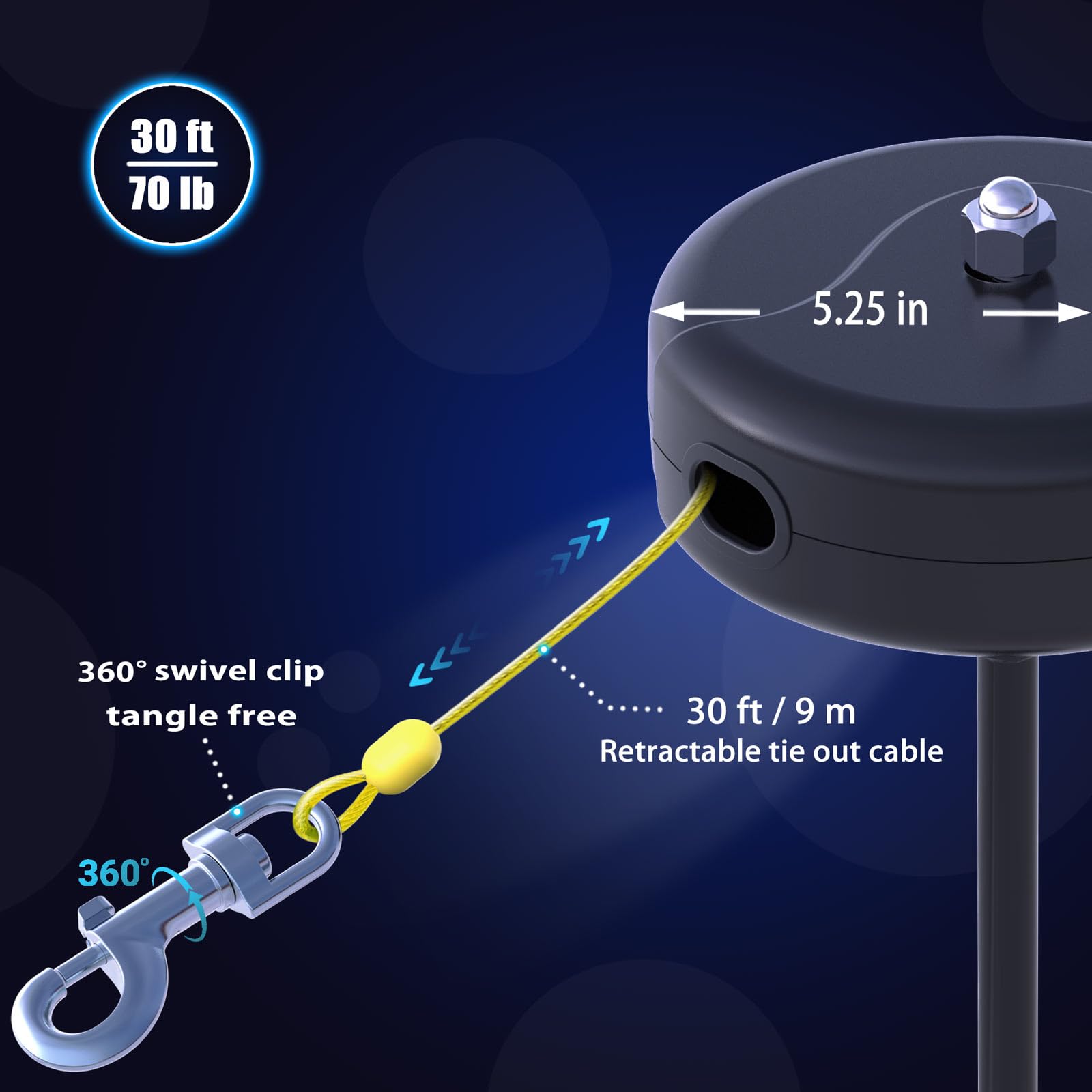 Pestairs estaca 360 grados para juego seguro al aire libre.