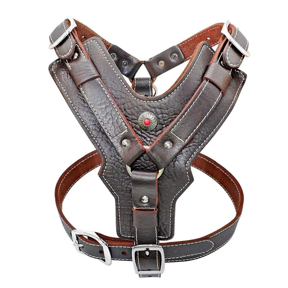Arnés PET ARTIST de cuero genuino para perros grandes, ideal para paseos diarios seguros.