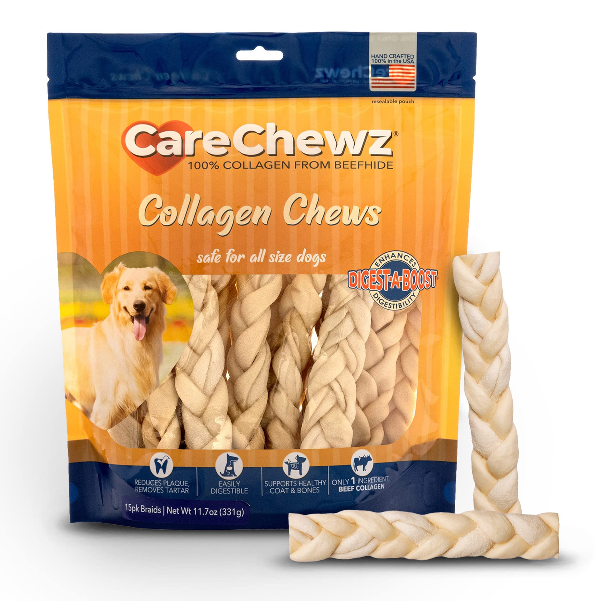 CareChewz Palito Trenzado Natural para masticación prolongada y apoyo dental