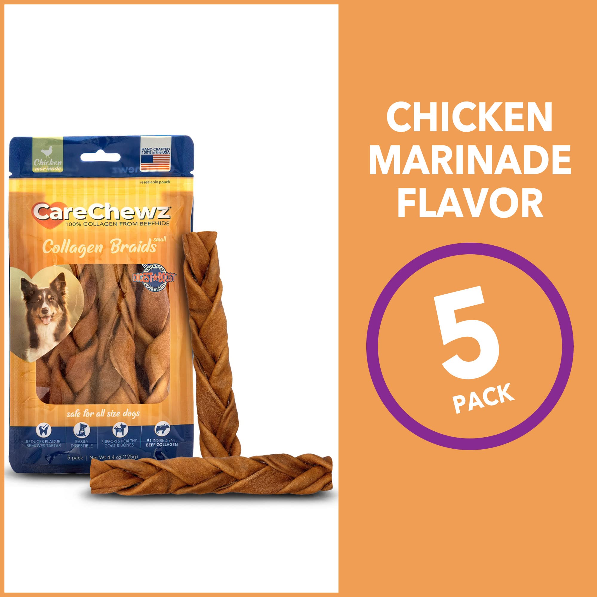 Pet Factory CareChewz: trenza de colágeno, alternativa segura al hueso crudo.