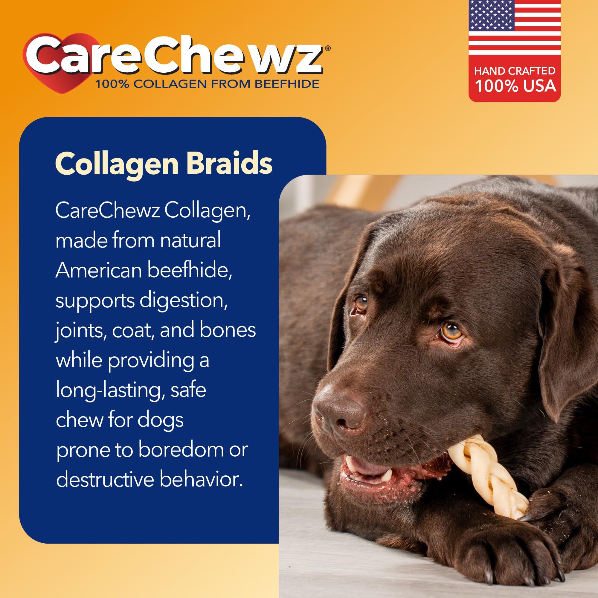 CareChewz trenzas largas de Pet Factory para masticación prolongada y segura.