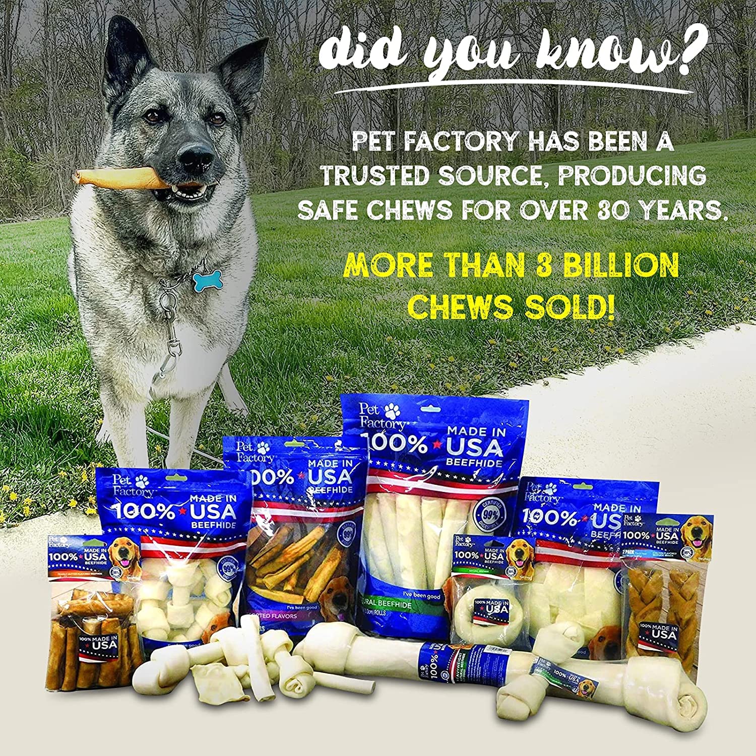 Pet Factory elaborado en EE.UU., calidad segura para perros.