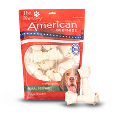 Pet Factory hueso con nudo de piel de res, 4-5 pulgadas, ideal para masticar.