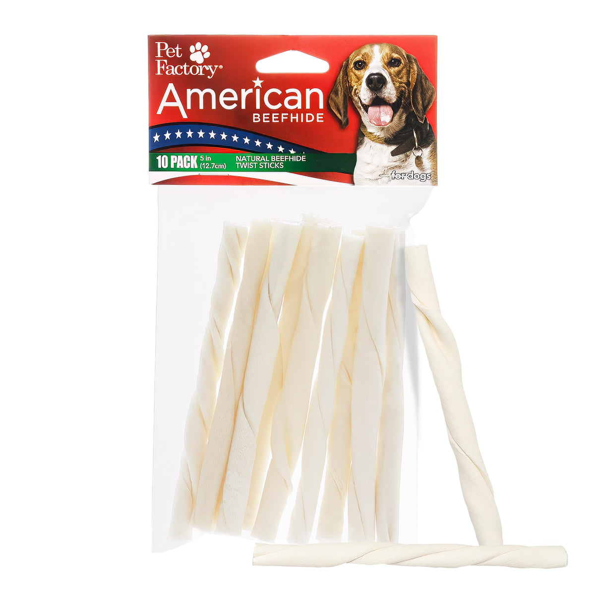 Pet Factory palitos torcidos de cuero crudo de res frente: masticable natural que satisface el impulso de masticar