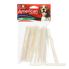 Pet Factory palitos torcidos de cuero crudo de res frente: masticable natural que satisface el impulso de masticar
