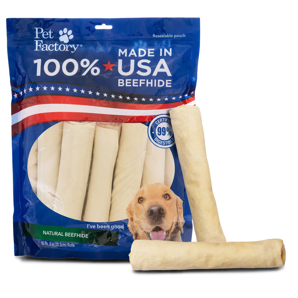 Pet Factory rollos de cuero crudo natural 8 pulgadas para masticar duradero.