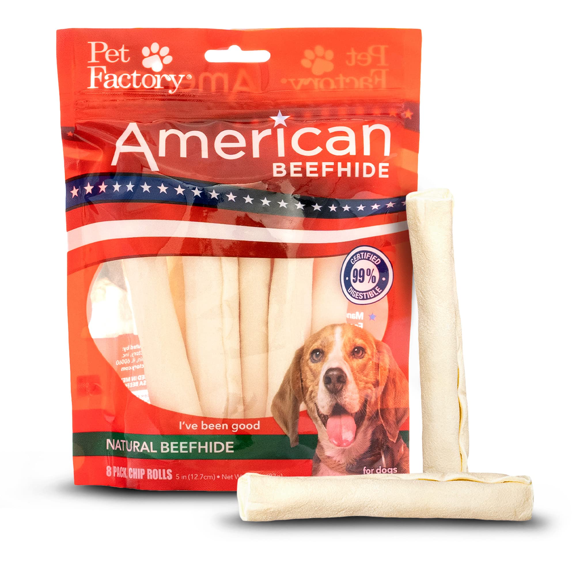 Pet Factory rollos de cuero natural, 5 pulgadas, masticables y duraderos para perros.