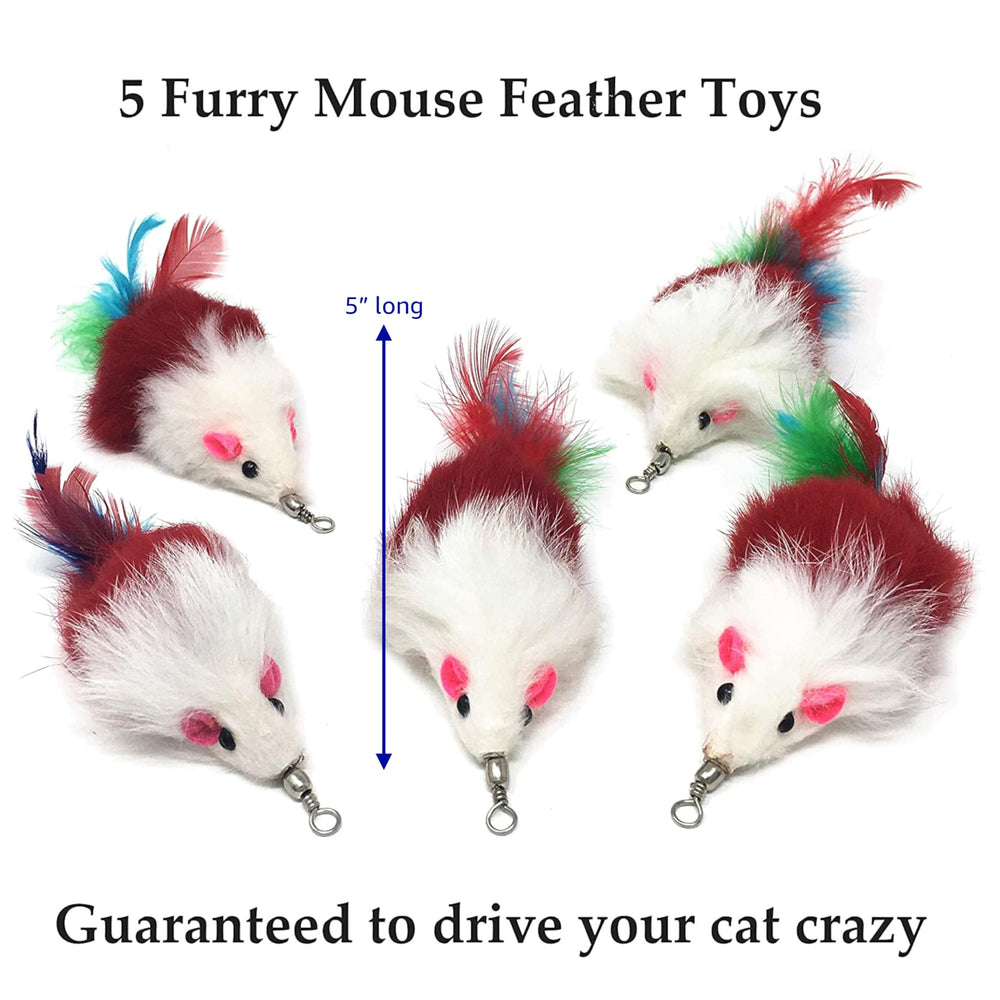 Pet Fit For Life ratones peludos con plumas para persecución interactiva segura.