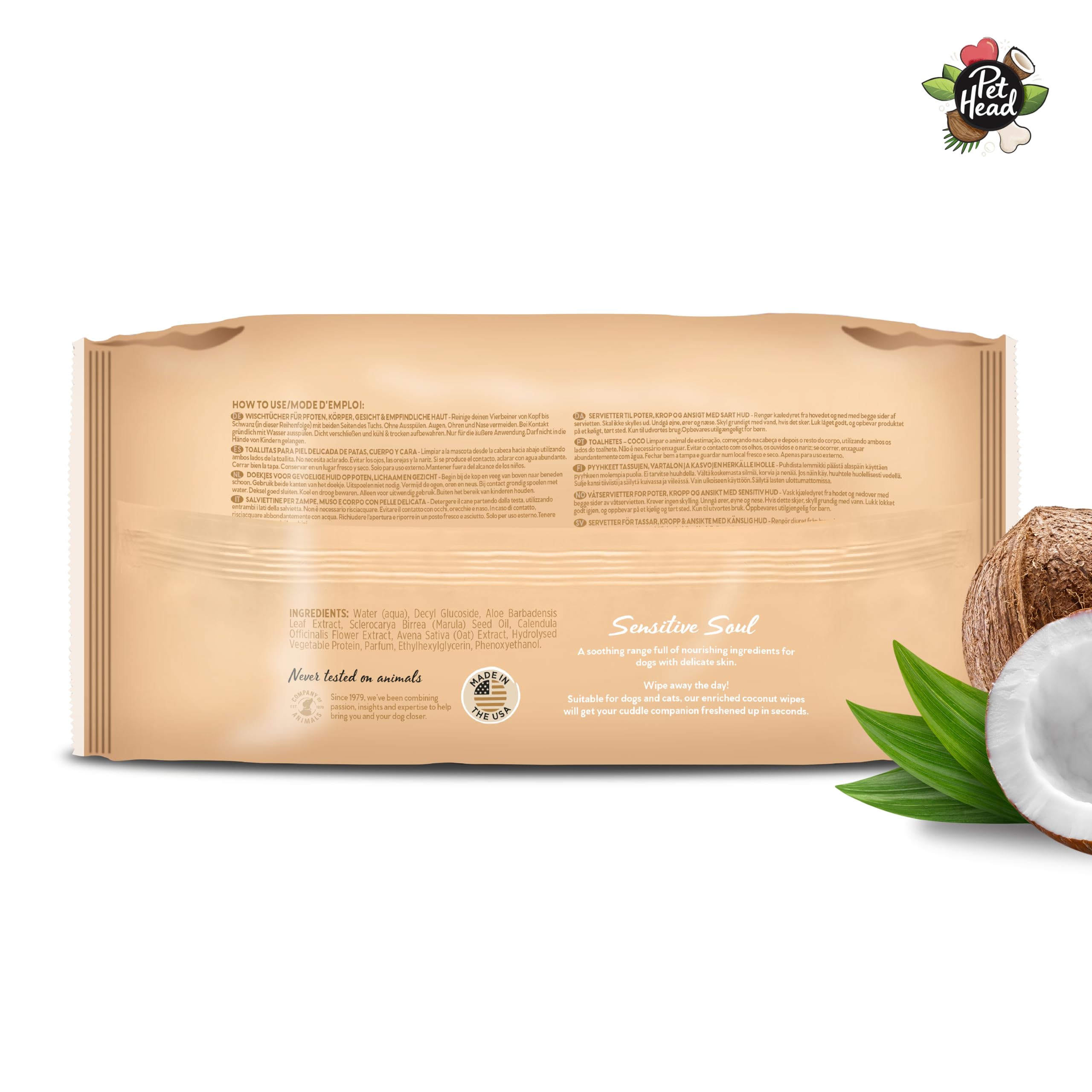 Pet Head Sensitive Soul: toallitas para cuerpo, refrescan sin enjuague.