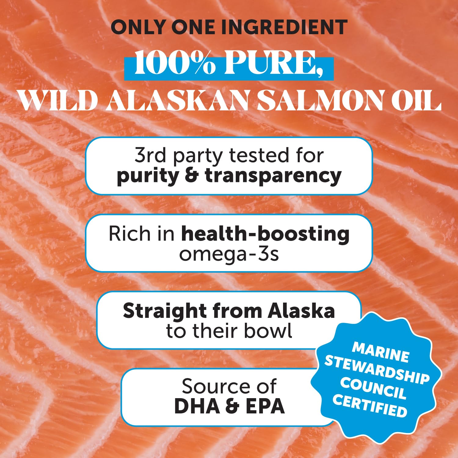 Aplicación diaria de Aceite de Salmón Wild Alaska sobre la comida de la mascota.
