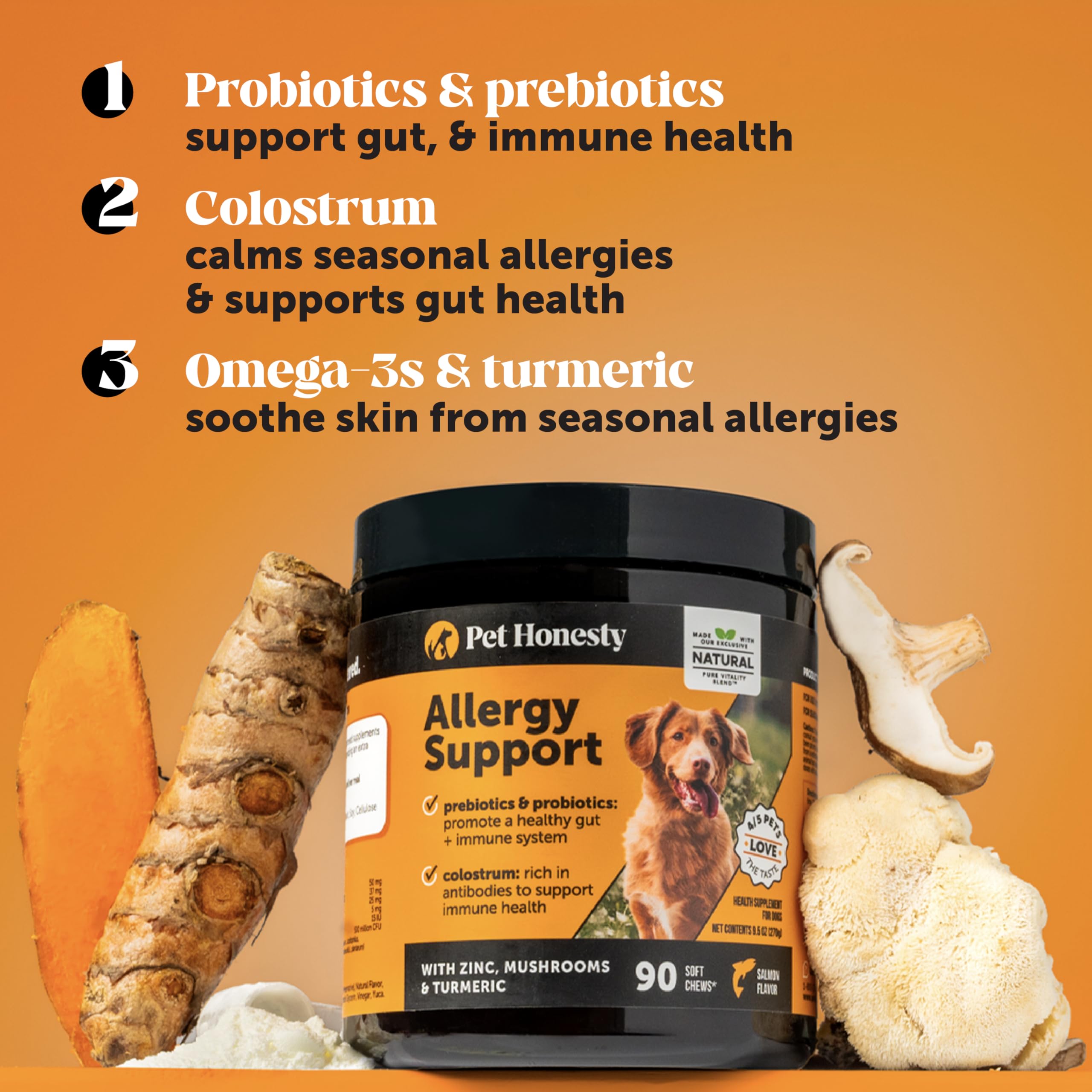 Colostro Pet Honesty, gomitas, apoyo interno para un sistema inmunitario equilibrado.