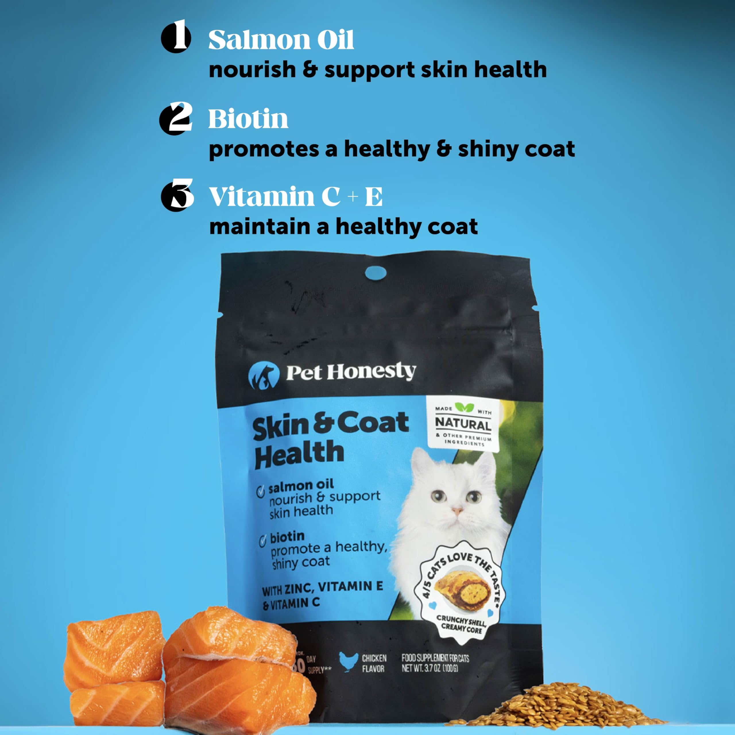 Pet Honesty Gato Omega-3 Piel: nutrición interna para la piel saludable