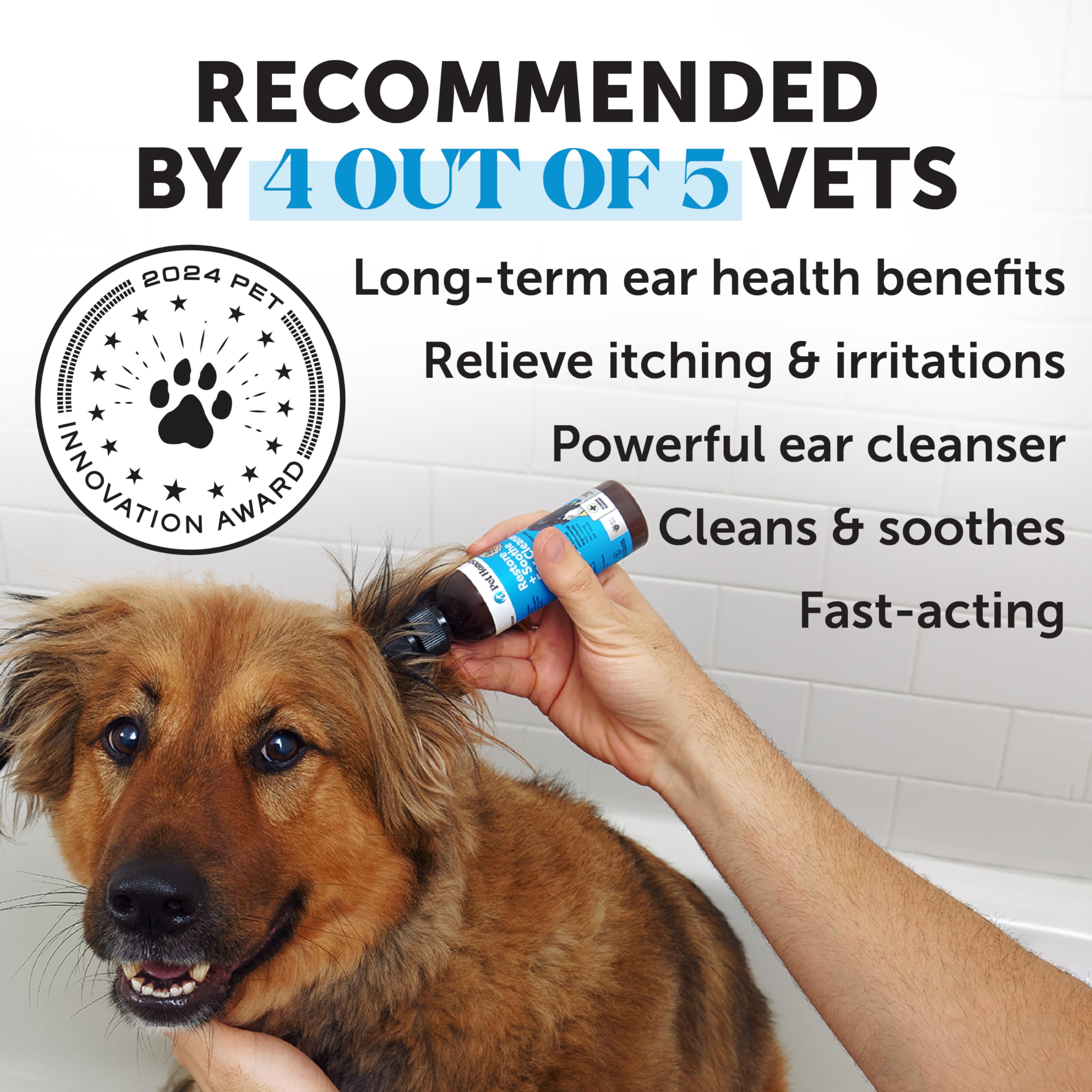 Pet Honesty Restore + Soothe: etiqueta mostrando aloe vera y microsilver BG para orejas.