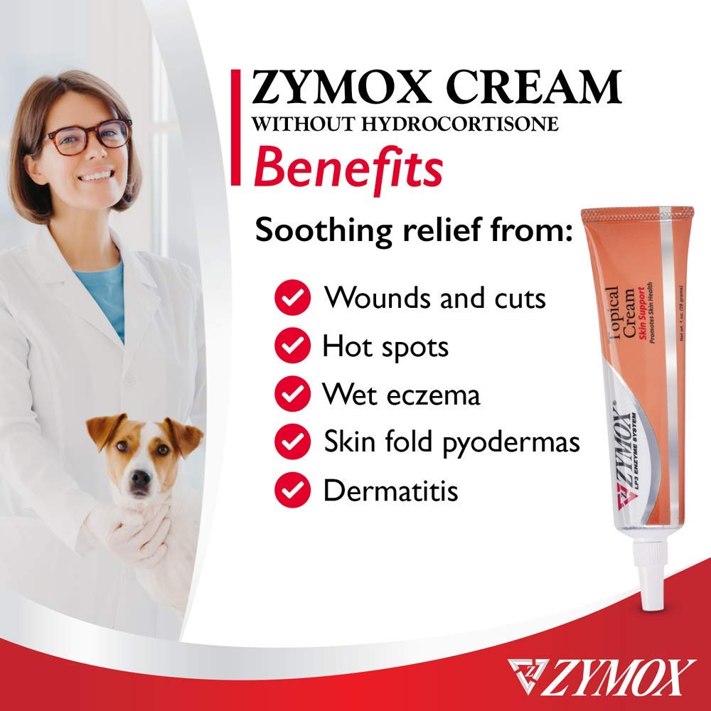 ZYMOX para irritaciones de piel en cara y patas, uso diario recomendado.