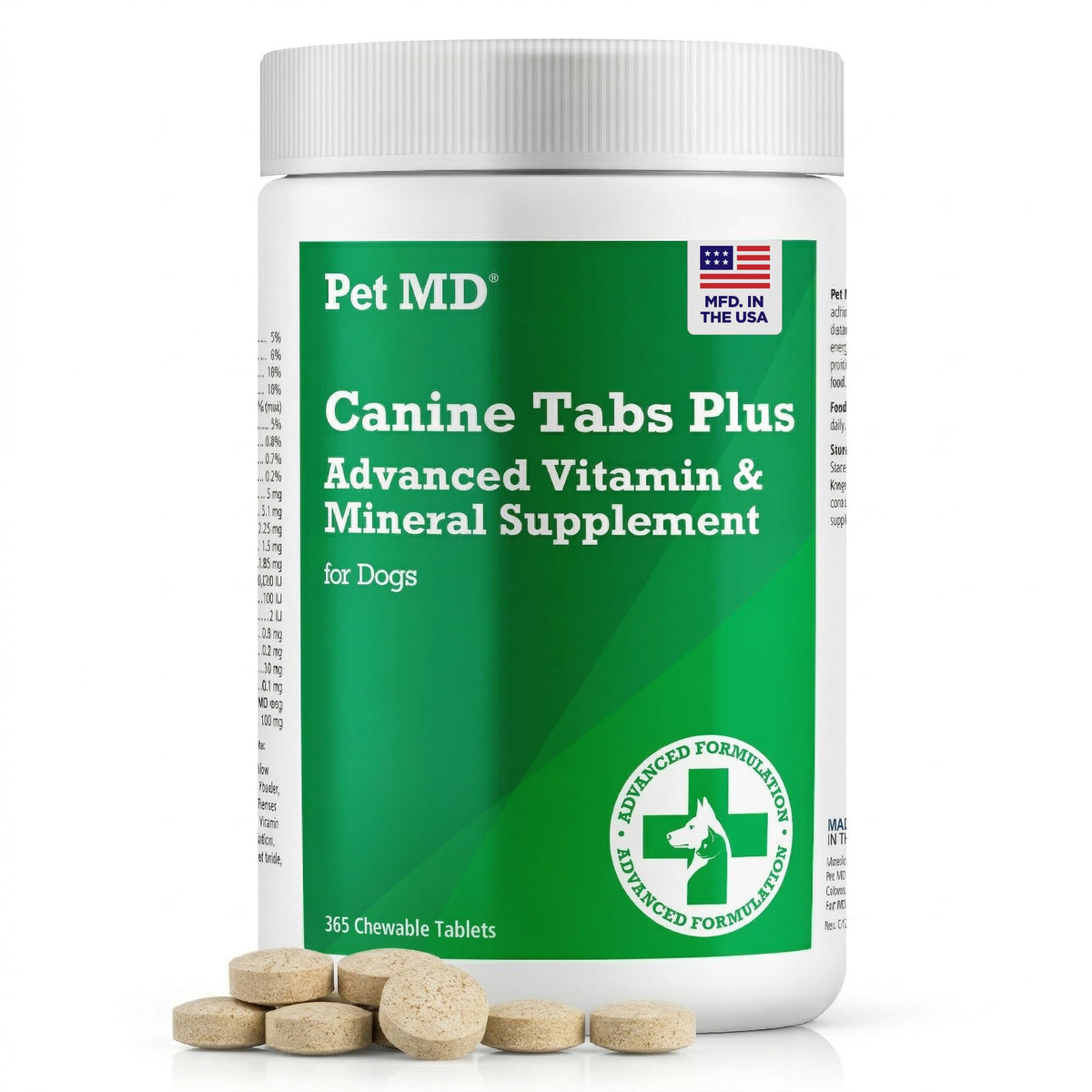 Pet MD Canine Tabs Plus 365: tableta masticable sabor hígado para perros, ideal como snack diario