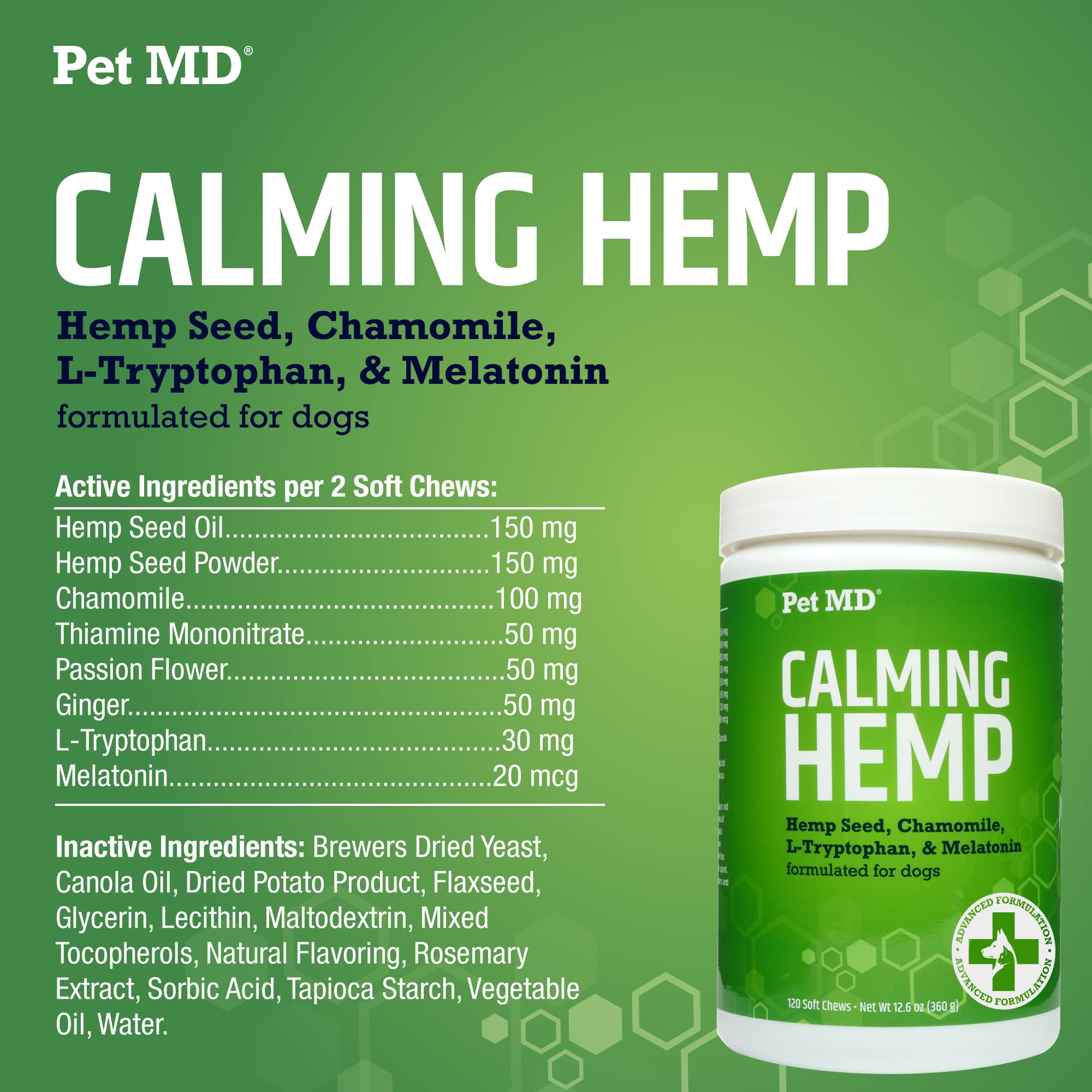 Pet MD empaque 120 unidades: masticables calmantes para uso continuo.
