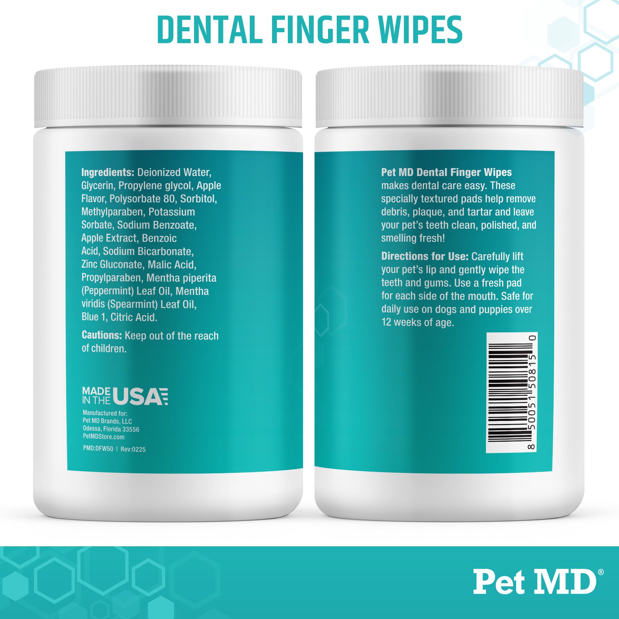 Pet MD hecho en EE.UU. con control de calidad para cuidado dental.