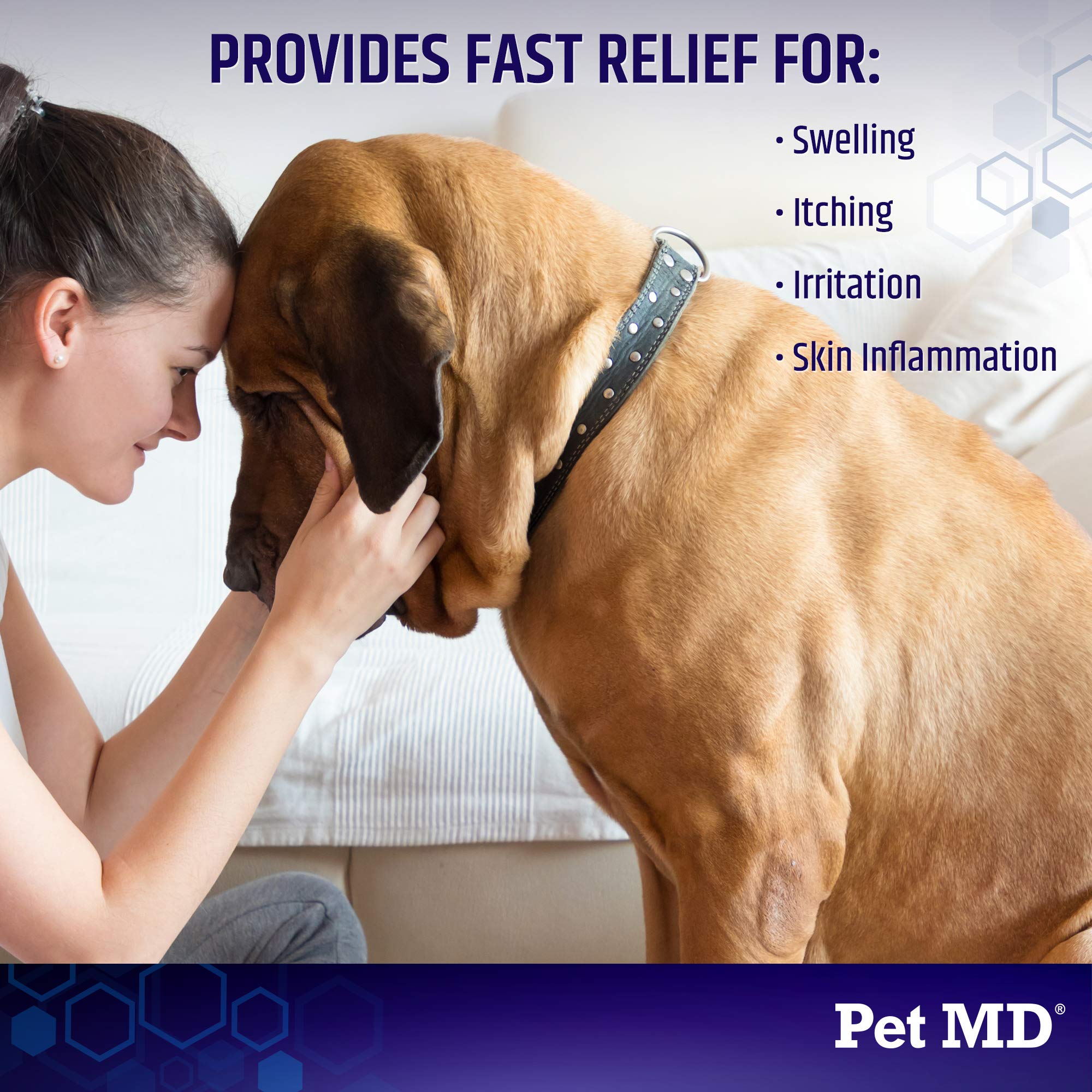 Pet MD hydrocortisone spray on dog application demonstrating topical relief.
