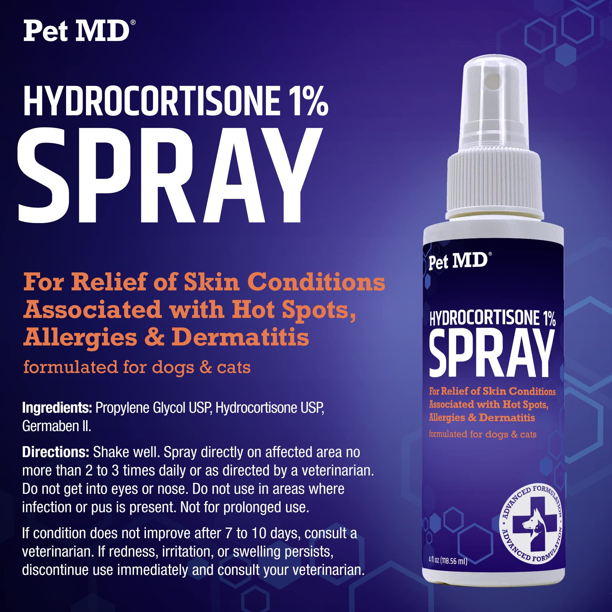 Pet MD hydrocortisone spray for horses helping hotspot comfort.