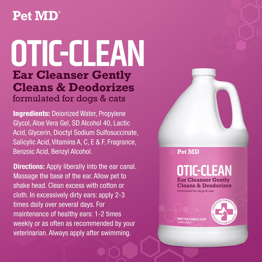 Pet MD Otic-Clean: fórmula con aloe vera para suavidad en oídos.