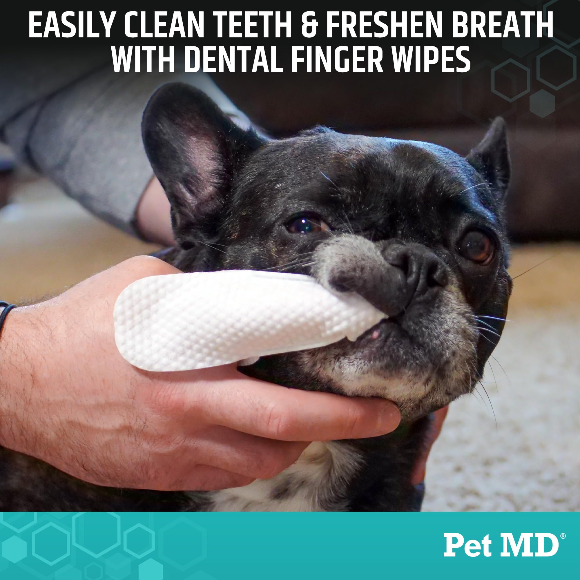 Pet MD superficie texturizada para limpieza dental suave en perros.
