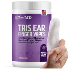 Pet MD Tris Ear Wipes, dedo limpiador suave para orejas de perros y gatos, limpieza diaria.