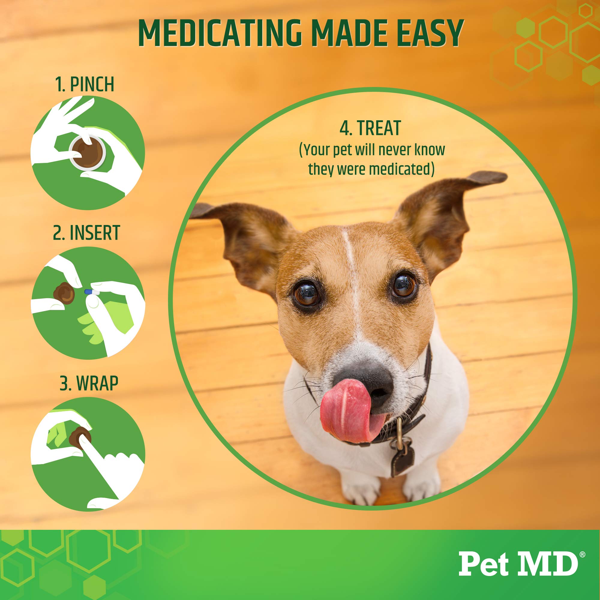 Pet MD envoltura con dosificación ajustable para cualquier pastilla en casa.