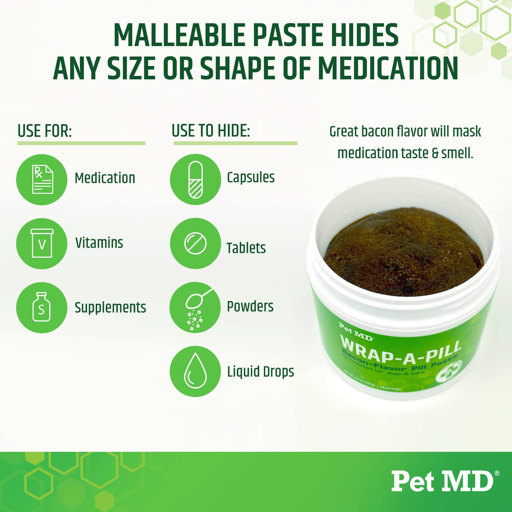 Pet MD pasta para esconder pastillas, ideal para perros exigentes en la medicina.