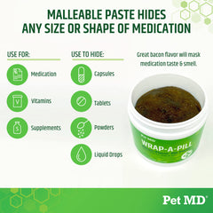Pet MD pasta para esconder pastillas, ideal para perros exigentes en la medicina.