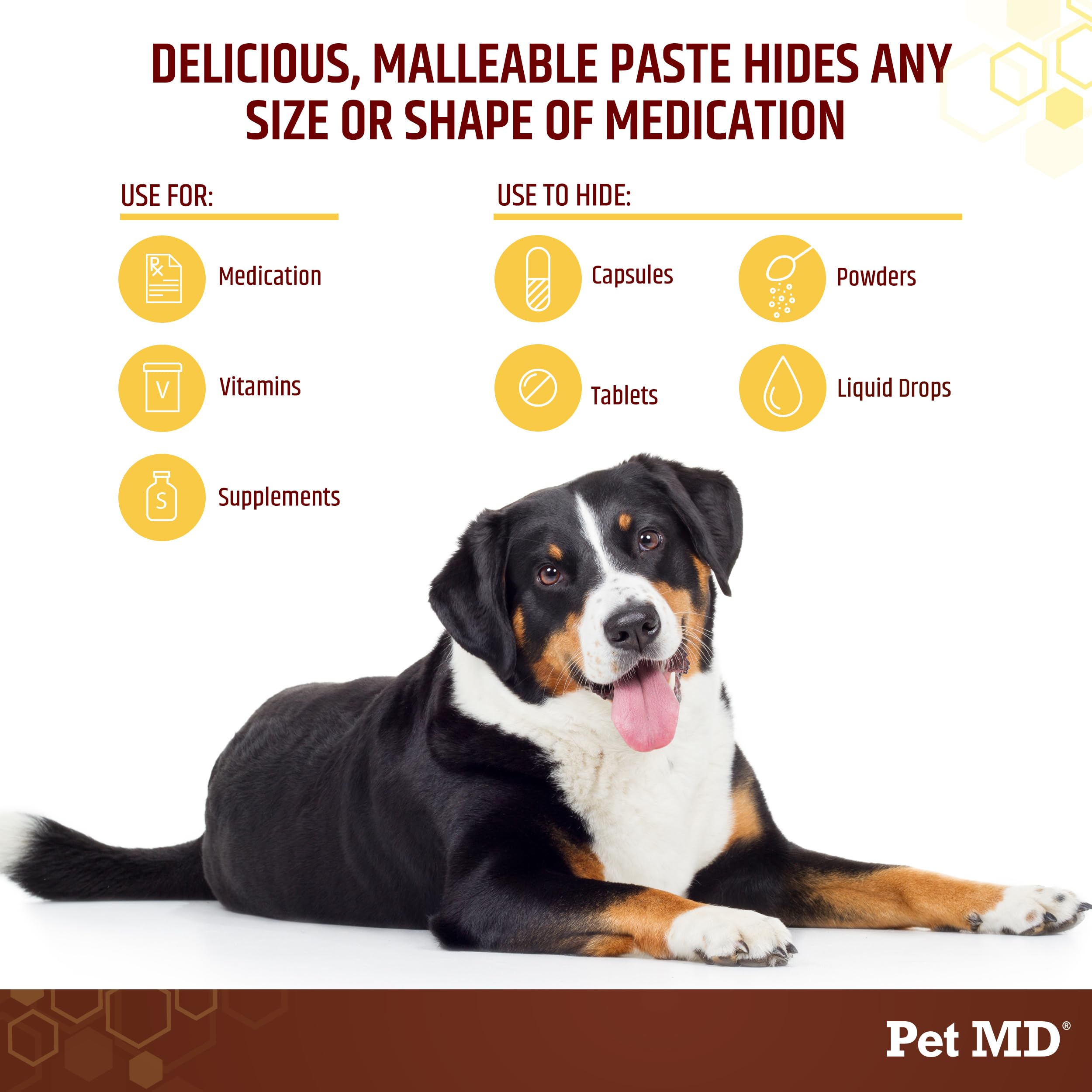 Pet MD Wrap-Pill envoltura para pastillas moldeable que reduce desorden al administrar medicamentos.