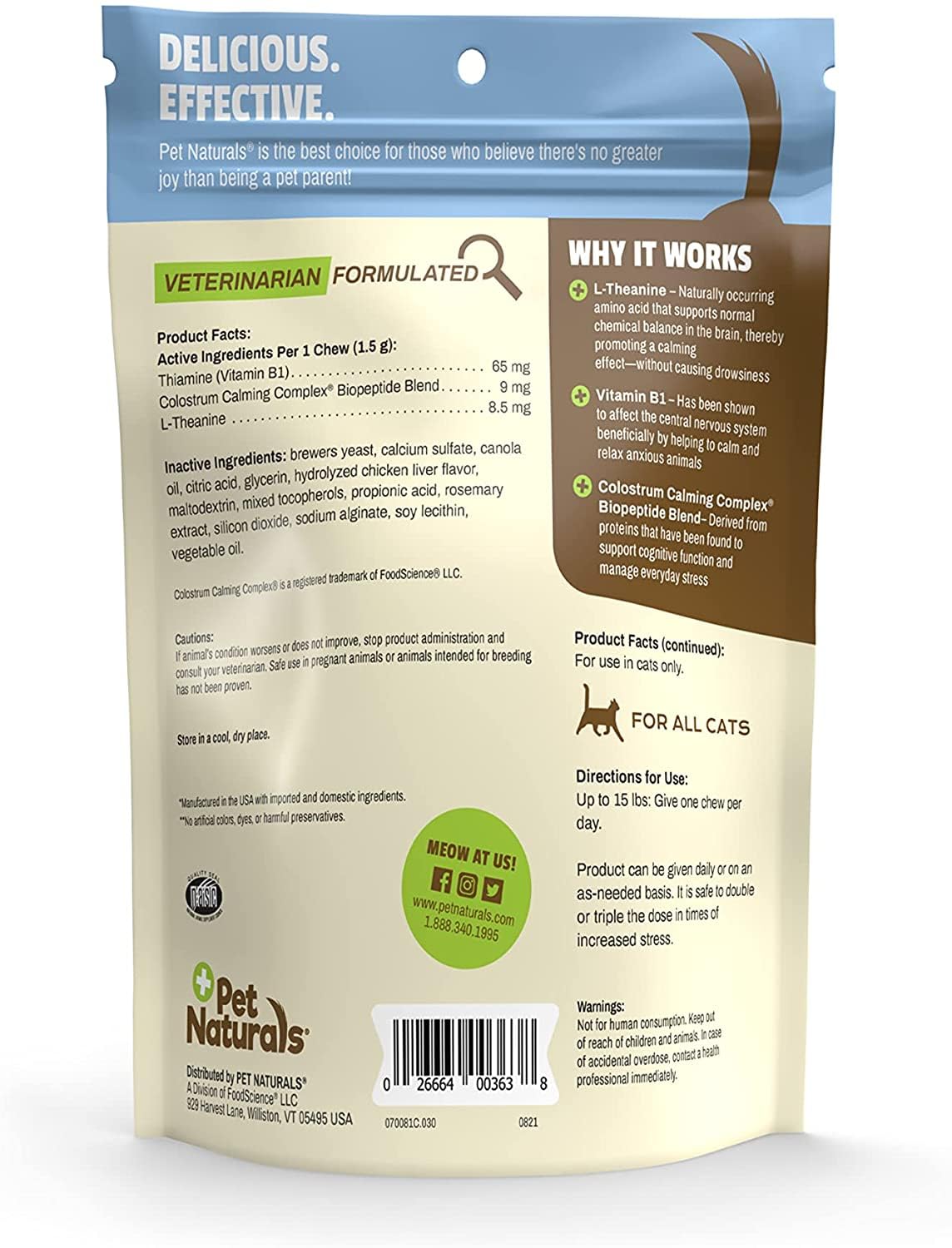 Pet Naturals Calming Chews gato-sabor-higado-pollo: snack sabroso para tranquilidad.