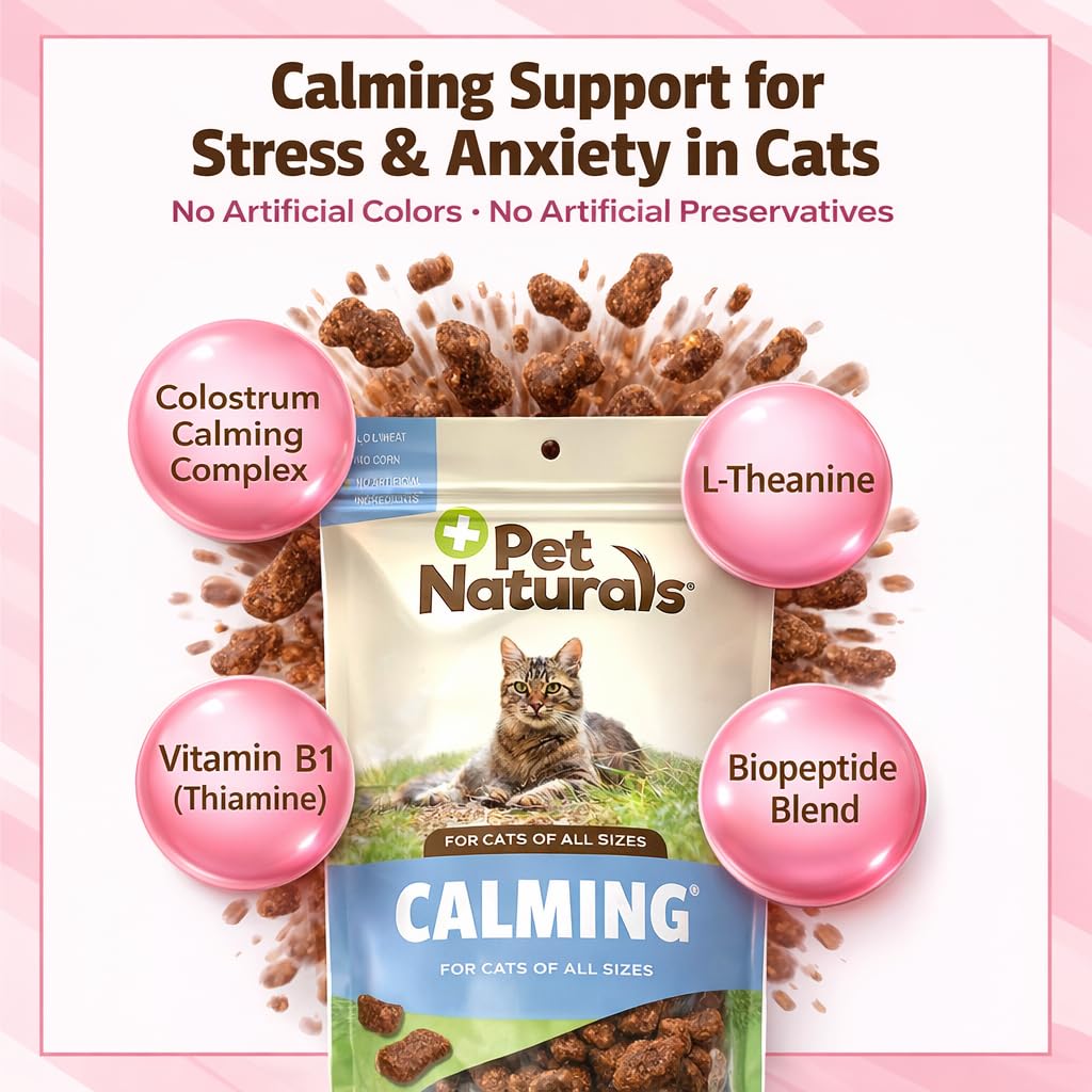Pet Naturals Calming Chews gato-tratamiento-diario: opción suave para estrés cotidiano.