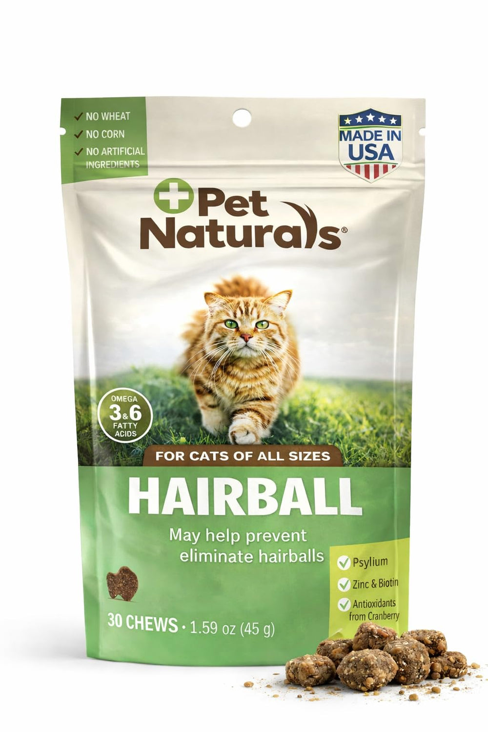 Pet Naturals Hairball Relief: pastillas sabor hígado de pollo para gatos favorecen digestión suave.