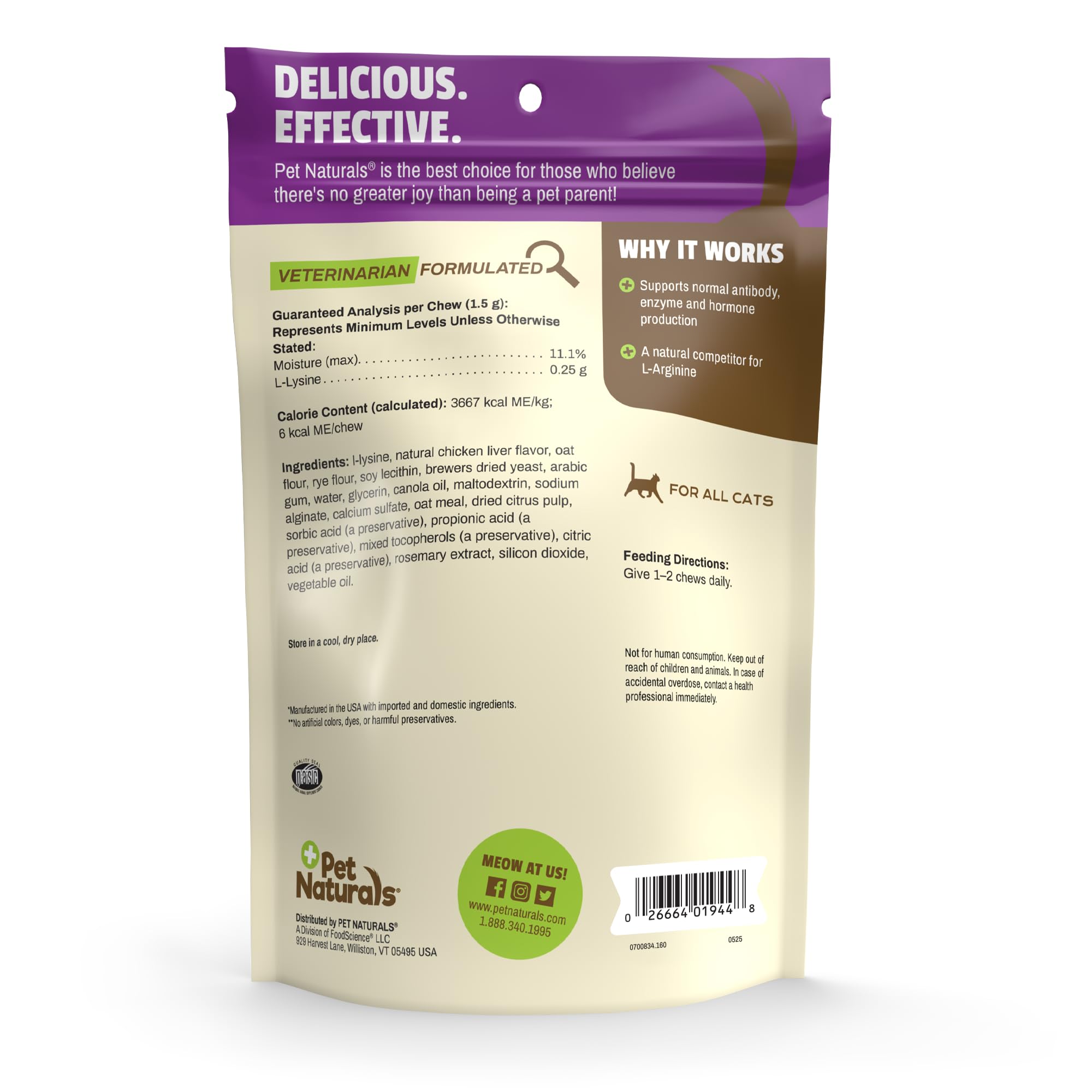 Pet Naturals Lysine para Gatos: favorece pelaje brillante y bienestar general.