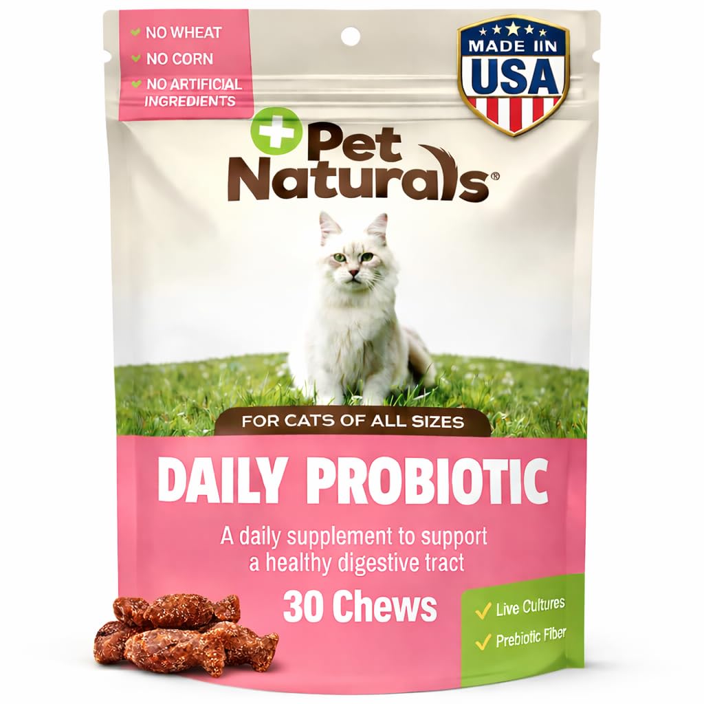 Pet Naturals Probiótico para Gatos, gomitas suaves, apoyo digestivo diario y equilibrio intestinal.