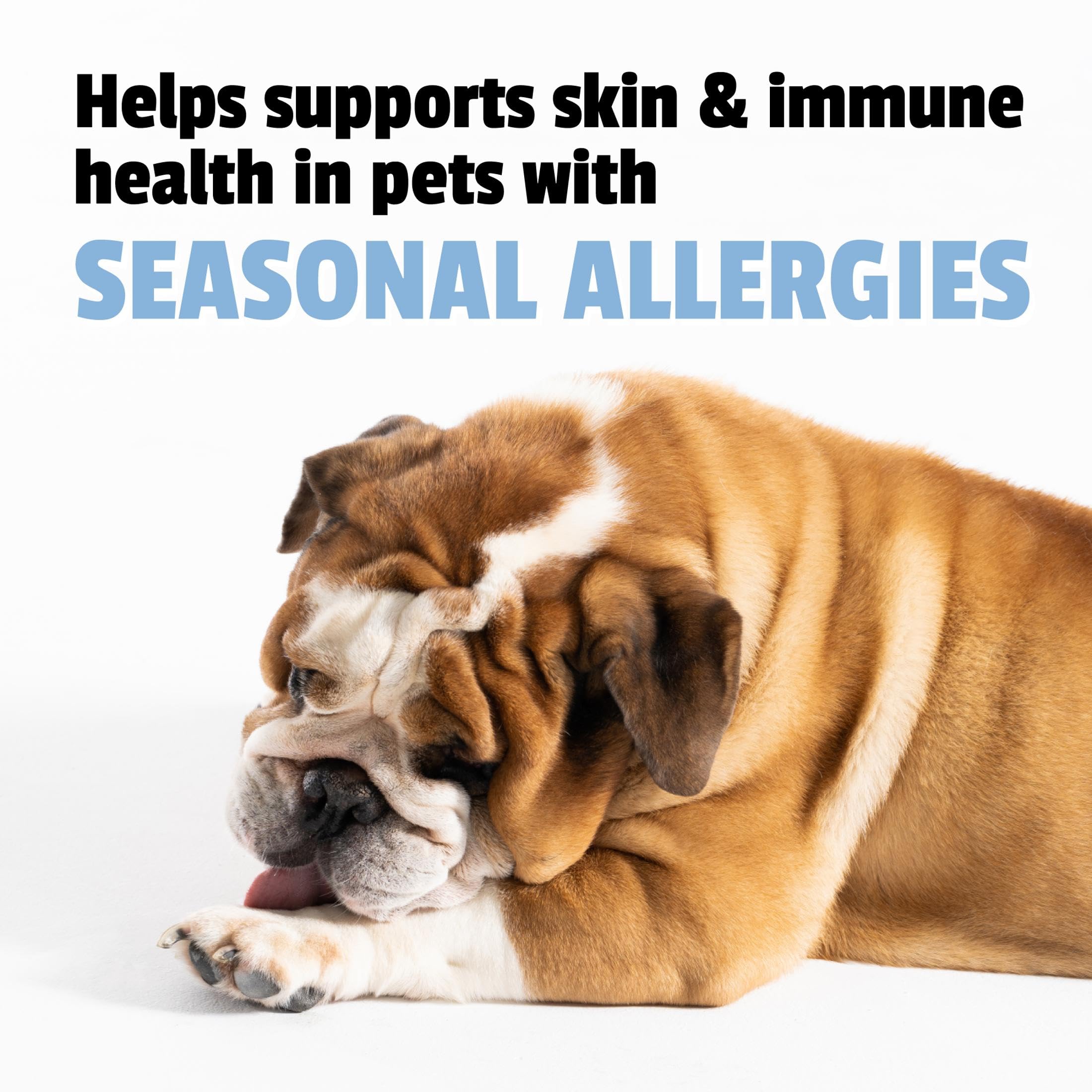 Pet Naturals Allergy Plus Calmante, sabor pato fácil de administrar.