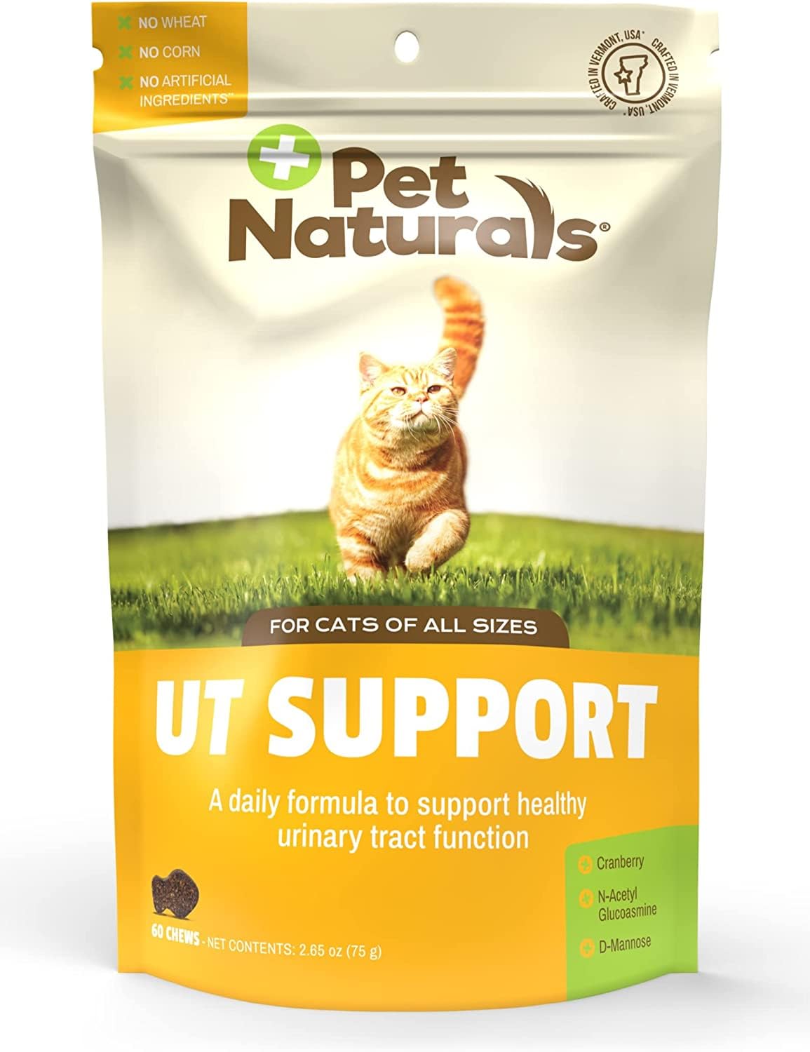 Pet Naturals UT Support botella, soporte práctico para la salud urinaria diaria del gato.