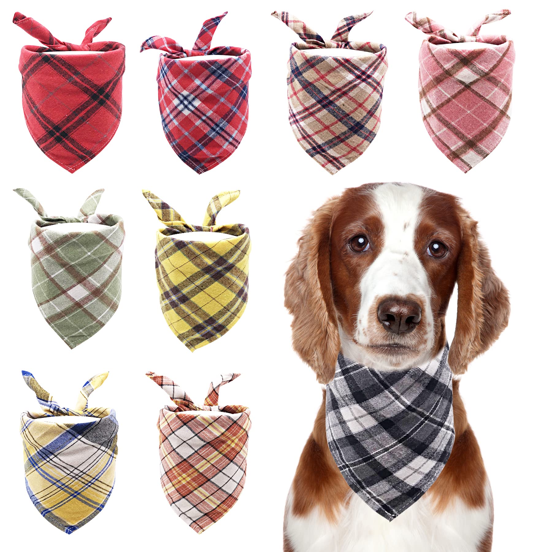 PET SHOW bandanas triangulares con estampado plaid, accesorio práctico de grooming.